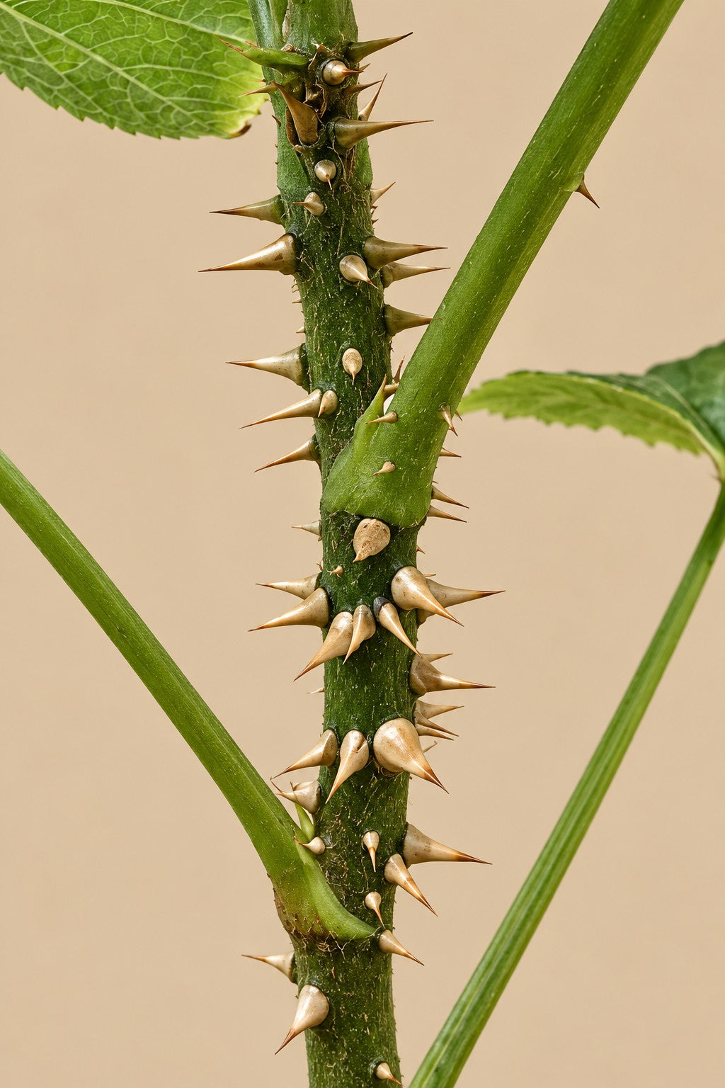Close-up of the distinctive spiny stem of Brassaiopsis fatsioides